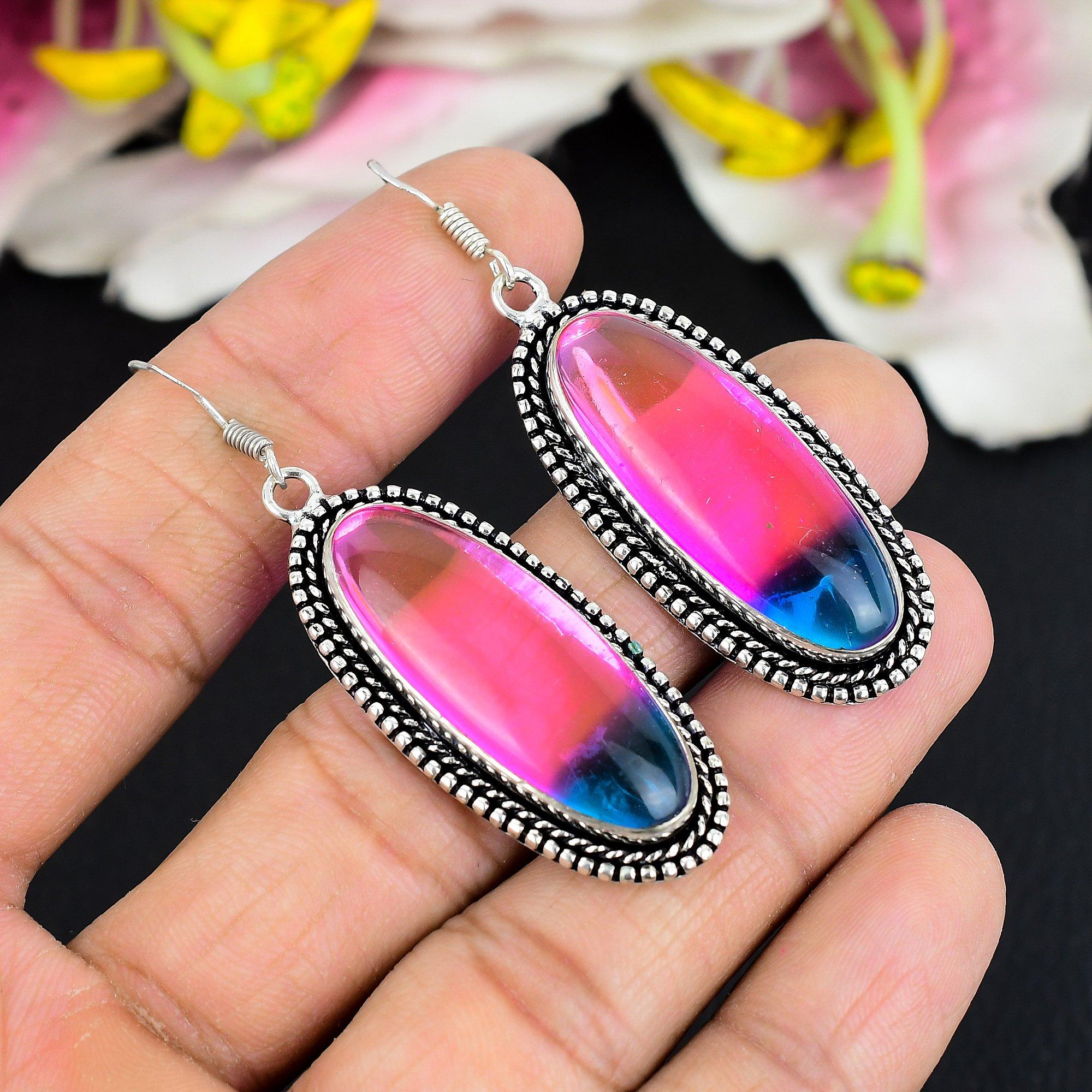 

Bi-Color Tourmaline Gemstone 925 Sterling Silver Jewelry Earring 2.44 KG-1741