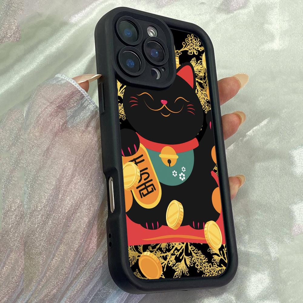JT332 Manki Neko Lucky Cat for iPhone 17 16 15 14 13 Pro Max Samsung S26 S25 Ultra A17 A16 A07 A56 A15 A14 Xiaomi 15T Redmi 15c Note 14 13 Soft Case