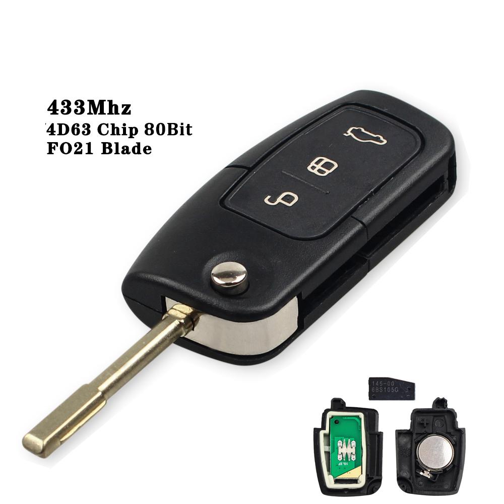 KEYYOU 433MHz 4D63/4D60 Chip Flip Folding Remote Control Car Key For Ford Focus 3 2 Mondeo Fiesta Key Case 3 Buttons 80/40 Bit