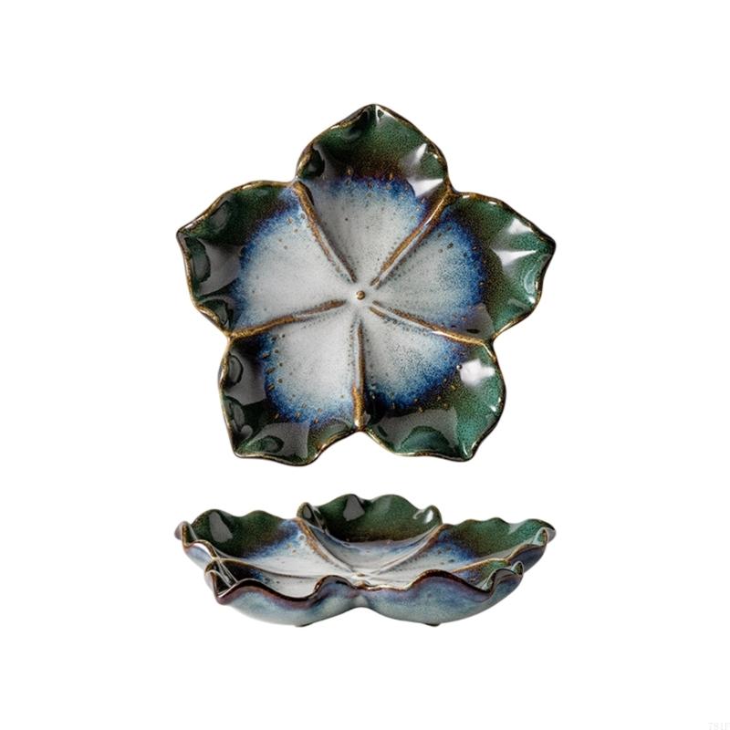 Flower Ceramic Catchall Tray, Trinket Jewelry Plate Dish for Rings Glasses and Small Essential with Glazed Finish