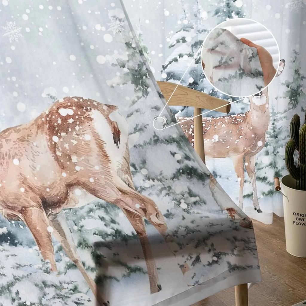Christmas Leaves Flower Snowflake Squirrel Elk Sheer Curtains Living Room Decoration Window Curtain Kitchen Tulle Voile Curtains
