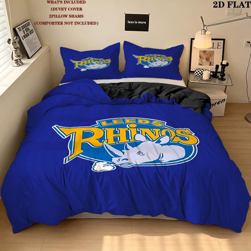 Leeds Rhinos Pattern Bedding Quilt Set Quilt Cover Pillowcase Home Birthday Gift(1 * Duvet Cover + 2 * Pillowcase, Without Core)