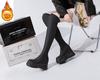 Fashion 11CM Microfiber Leather Platform Wedge Knee High Booties Women Autumn Slip On Spring Chimney Hidden Heels Over The Shoes