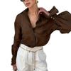 2025 Spring Women's Sweet Fresh Loose Lapel Lantern Sleeve Long Shirt Top