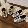 Girls Princess Ballet Shoes Gold Silver Versatile Children's Leather Shoes Fashion Sweet Kids Causal Performance Flat Shoes New
