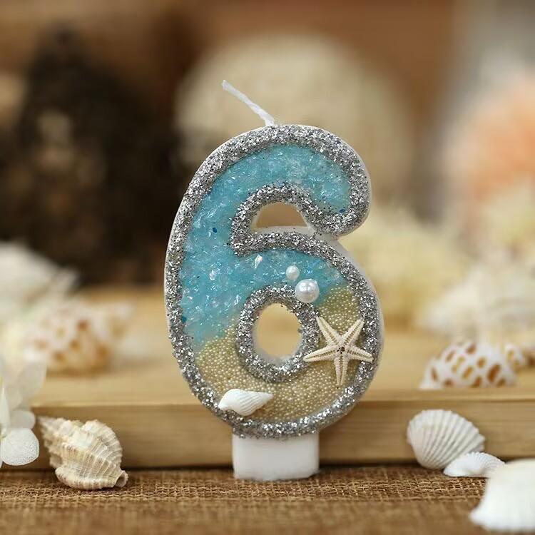 0-9 Number Birthday Candle for Cake, Beach Starfish Sequins Number Cake Candles,  Happy Birthday Candle, Cake Topper
