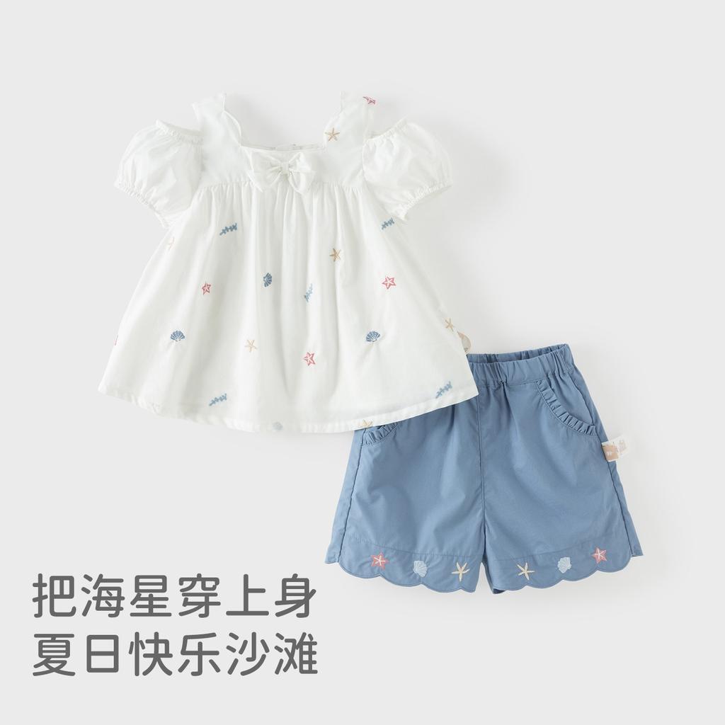 David Bella Girls' Five Part Pants Set Summer Clothes New Children's Short Sleeve Shorts Two Piece Set Baby Stylish Clothes