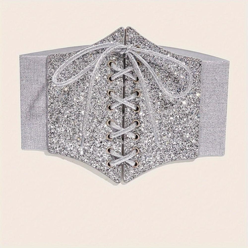 Elastic Gold Cummerbunds Shinny Blingbling Corset Belt Personality Leopard Print Waistband  Women