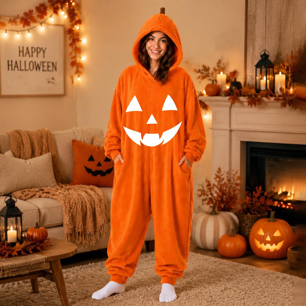 Women's Halloween Printed Flannel Loungewear Set