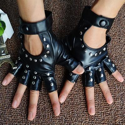 Mode Frauen Fingerlose Handschuhe Mit Nieten Schwarz Pu Leder Nieten Cosplay Leistung Tanz Handschuhe Reithandschuhe Motorrad