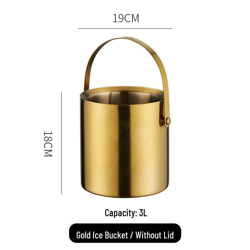 3L Double-Layer Insulated 304 Stainless Steel Ice Bucket with Thickened Handle for Wine & Beer