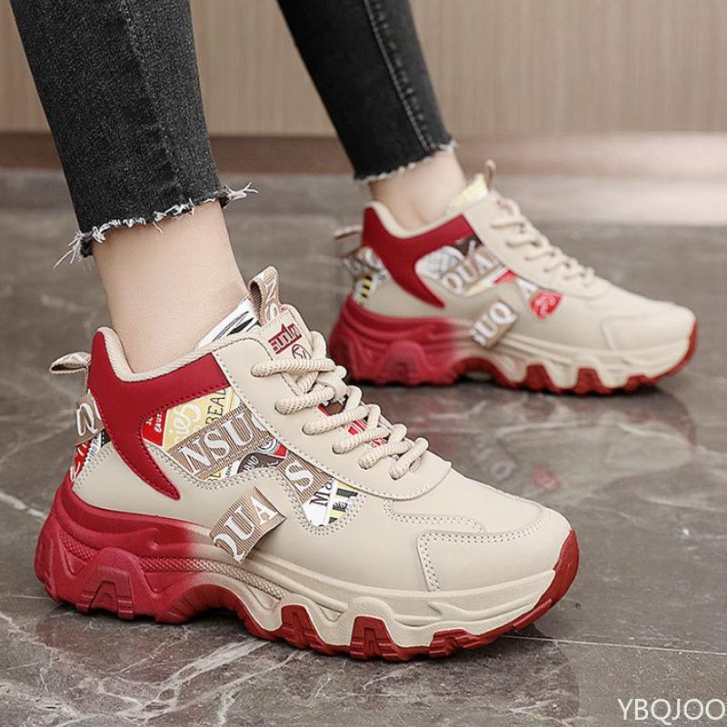 Spring and Autumn Fashion New Thick Soled Height Increasing Women's Sports Shoes Color Blocked Trendy Breathable Casual Shoes