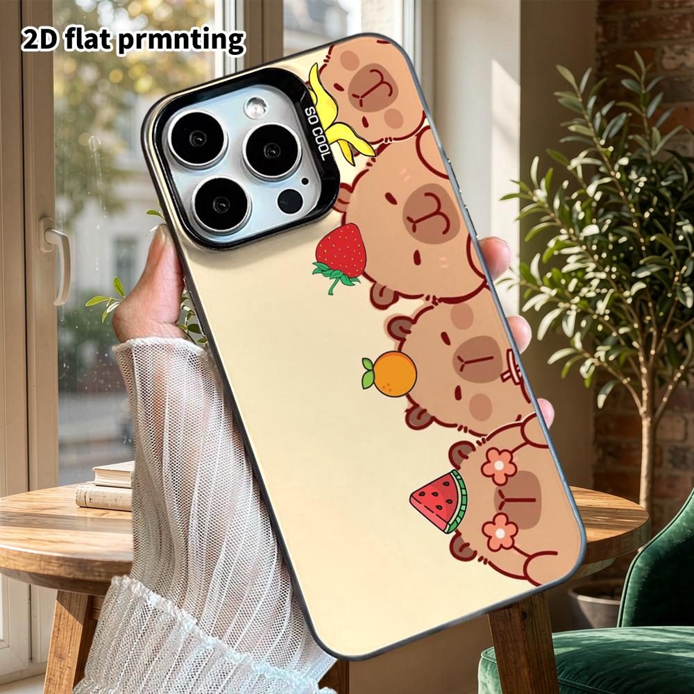 Phone Case: 2D Flat, Fits iPhone 18, 17, 16, 15, 14, 13 Pro, Color Silver Protective Case, Couple Style, Fruit Capybara, Christmas and Halloween Gifts