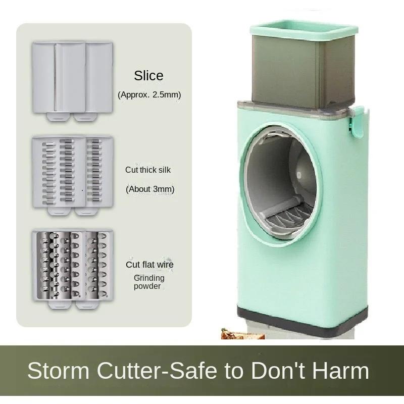 Hand Cranked Kitchen Cutter, 9cm Wide Mouth 3 Blades for Slicing/Shreddng/Chopping, Multipurpose Practical Household Tool