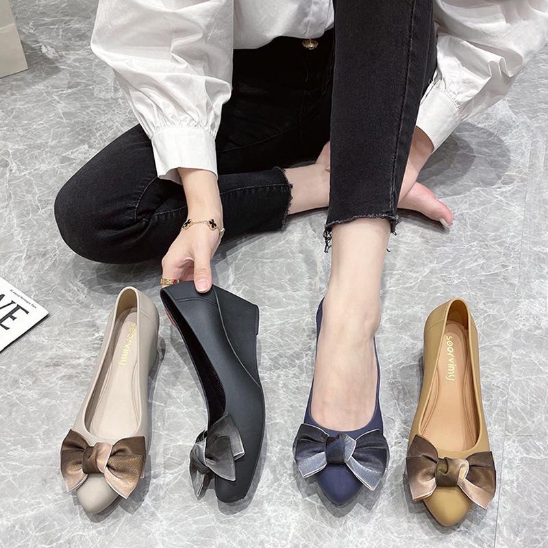 2022 Autumn Bow-Accented Pointed Toe Soft Wedge Heel Shoes