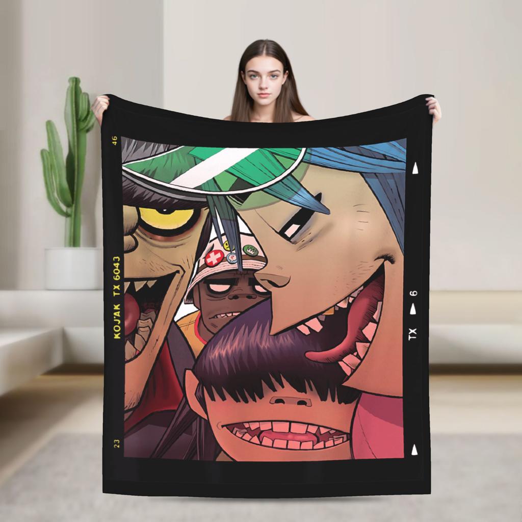 Musikband Gorillaz Crew Flanelldecke Weiche Überwurfdecke für Draußen Flugzeugreisen Mode Tagesdecke Sofa Bettbezug