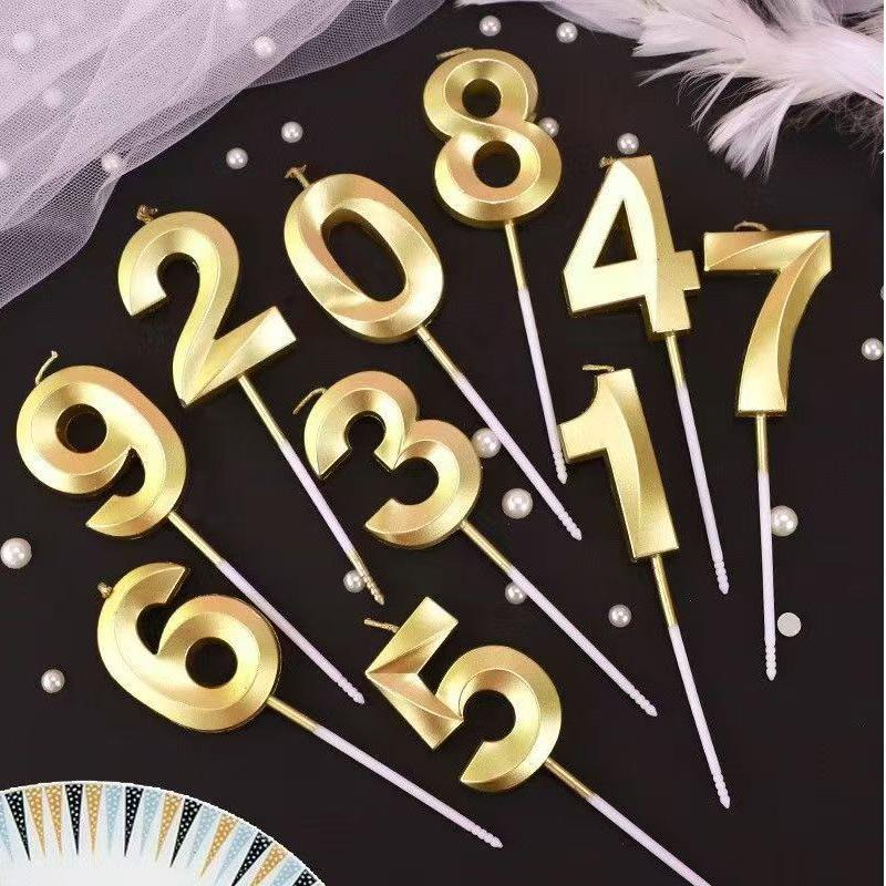 1pc-Birthday Candle Golden Number 0-9 Smoke Free Birthday Cake Insert Party Candle Decoration Anniversary Cake