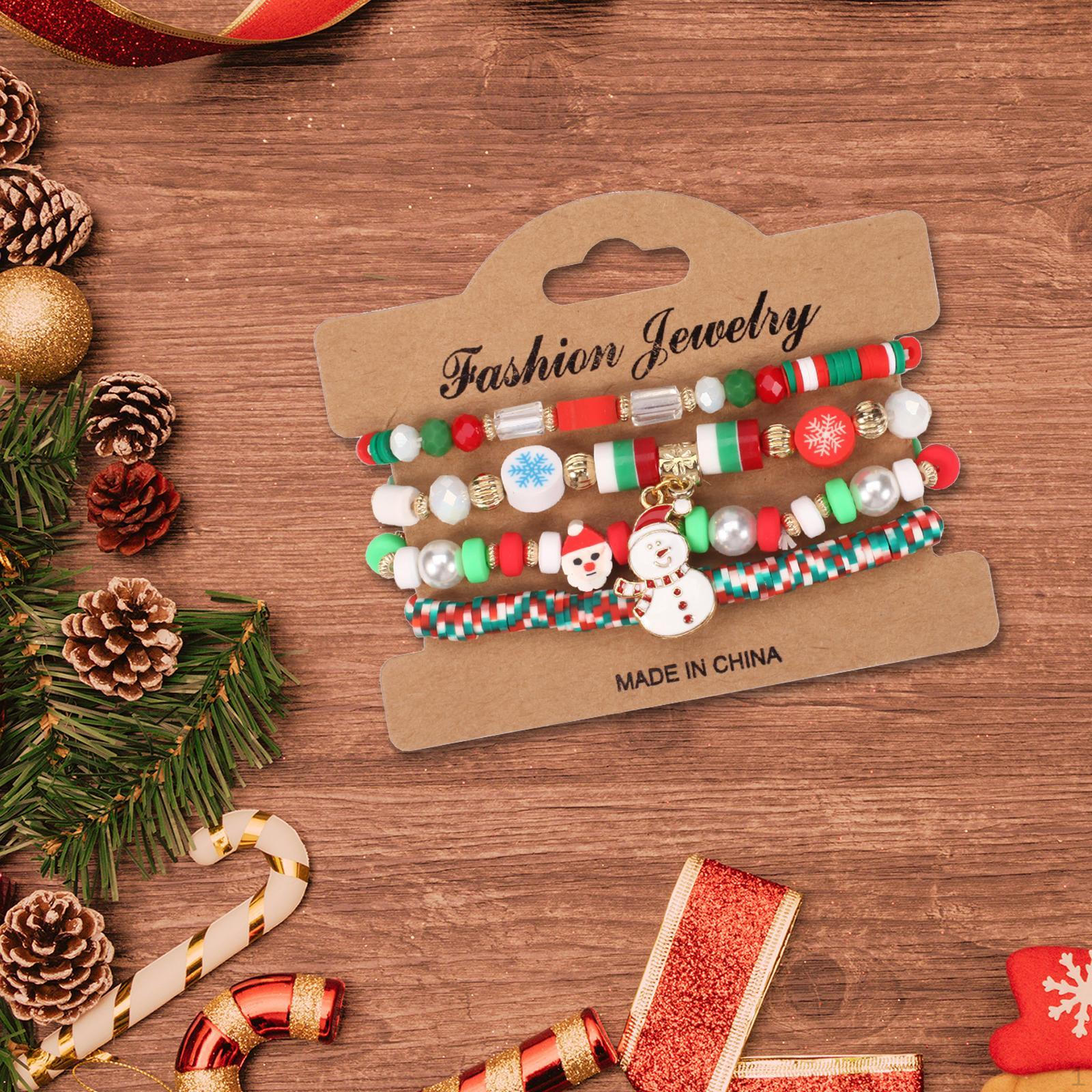 

Комплект из 4 рождественских браслетов с бусинами, эластичные, в стиле бохо Style A