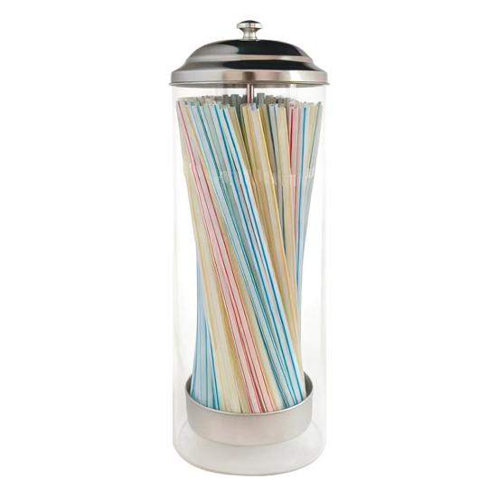 

Straw Storage Bucket with Stainless Steel Lid Dust-proof Jar Glass Durable Food-Grade Straw Holder Organizer for Kitchen Office 1pc