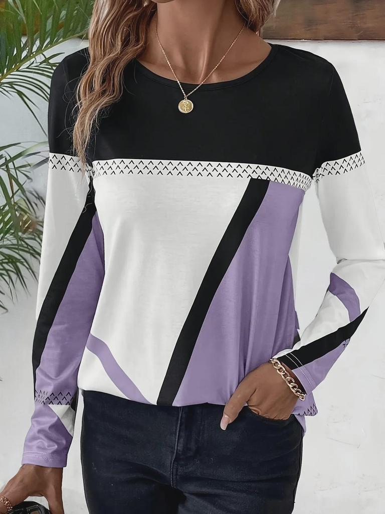 TEMU 2024 Spring/Summer Women's Geometric Print Long-Sleeve Casual Top