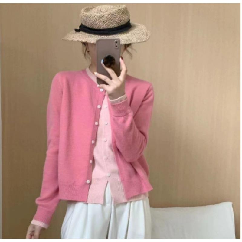 Autumn Korean Candy Color Long-sleeved Fake Two-piece New Slim Niche Knitted Sweater Cardigan
