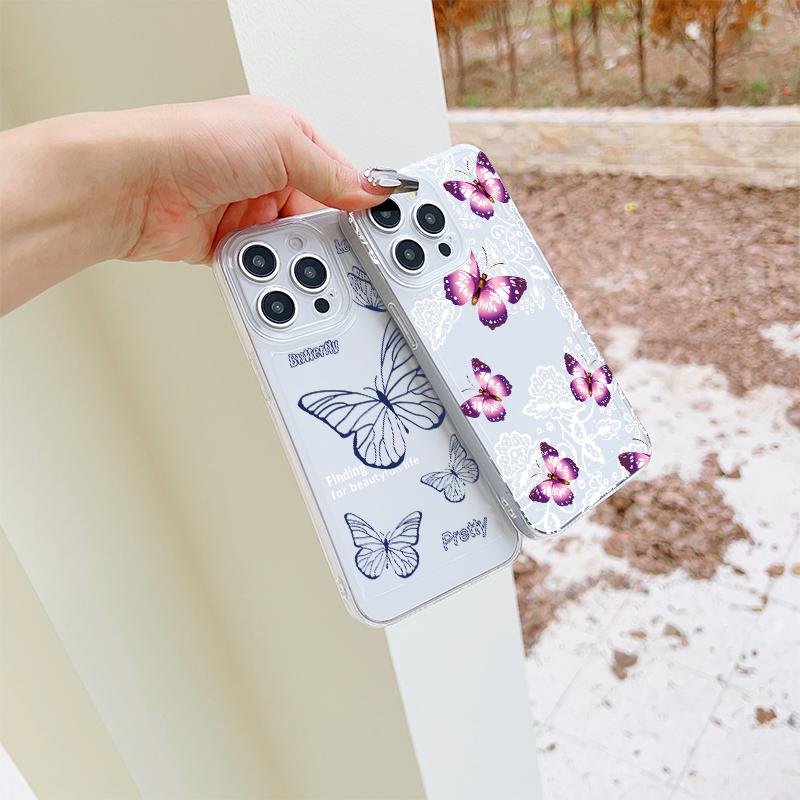 Gentle Pink Butterfly Phone Case For IPhone 17 Pro Max 16 17 15 Pro 14 13 Plus 12Mini 11 16E 17Air Cases Transparent Soft Covers