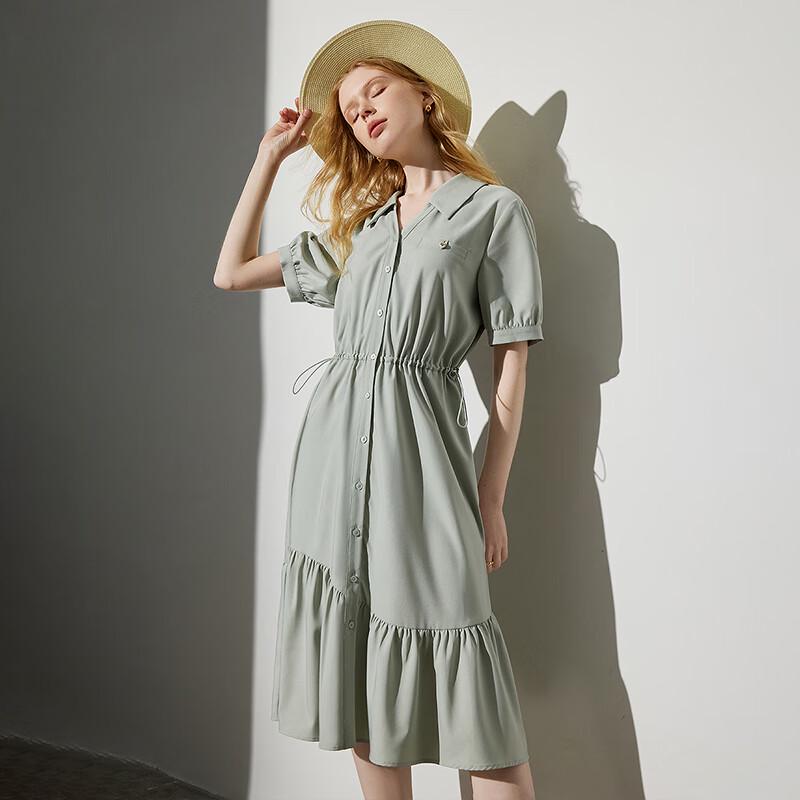 Chuyu Women's 2024 Summer Drawstring Polo Midi Dress