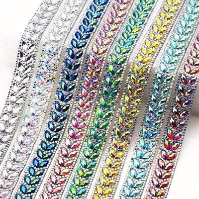 1 Yard Rhinestone Ribbon Self Adhesive AB Color Self Adhesive Tape DIY Craft Hot Melt Rhinestone Trim Shoes Decor