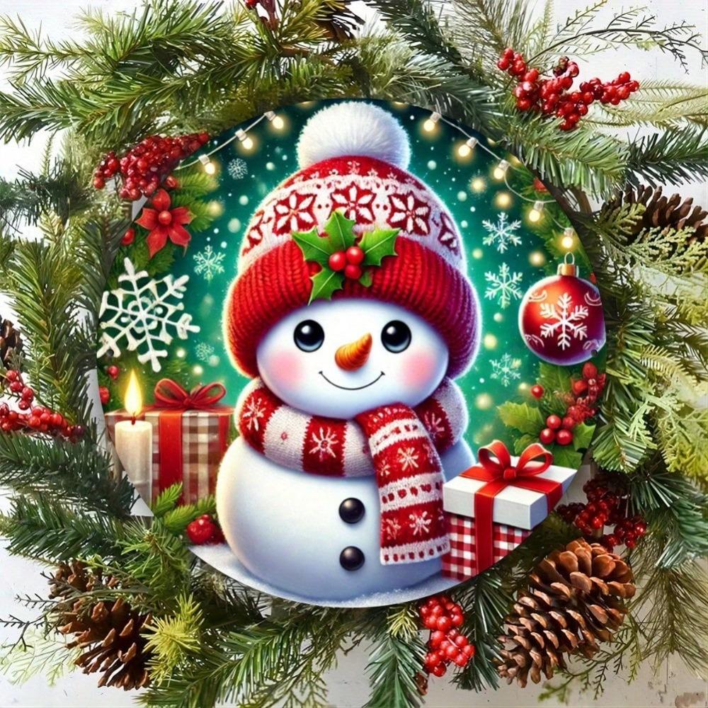 Vintage Christmas Snowman Iron Metal Sign Wreath Wall Art for Home Garden Cafe Decor