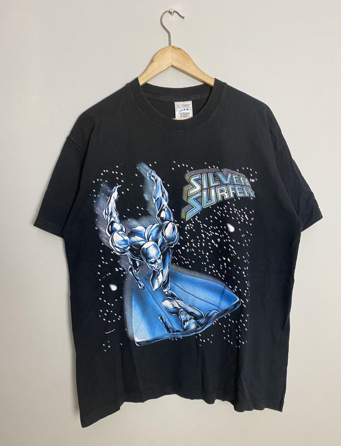 Rare Marvel 2001 Silver Surfer Vintage Cartoon Tee L Black Unisex T-Shirt S