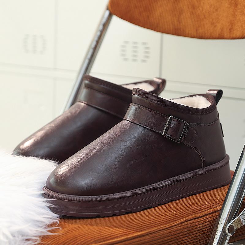 Mens soft elastic leather waterproof winter warm cold padded snow boots thick bottom non-slip wear outdoor leisure sports running cotton boots