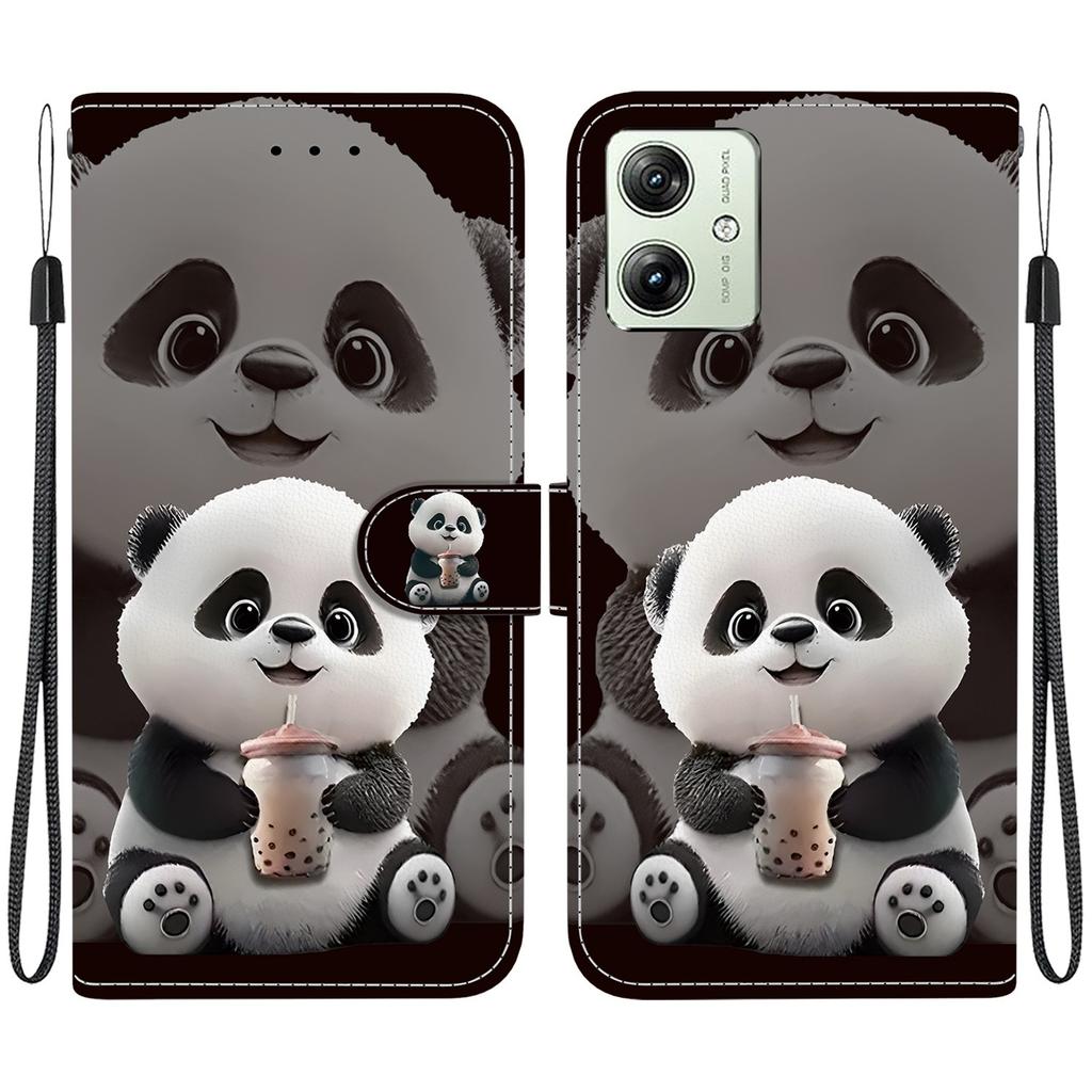 Handmade PU Leather Flip Case for Motorola Moto G54 Anti-Slip Shockproof Cover with Wrist Strap & Heart/Rose Cat Designs