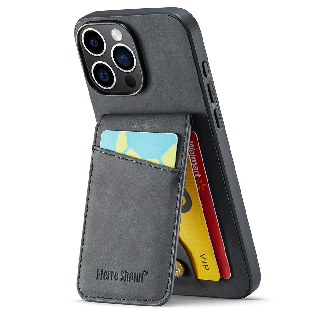 FIERRE SHANN For iPhone 16 Pro Max Case Card Holder Kickstand Leather RFID Blocking Back Cover