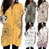 Women V Neck Vintage Floral Print Short Sleeve Pullover Dress with Pockets Casual Loose Fit Tunic Dress
