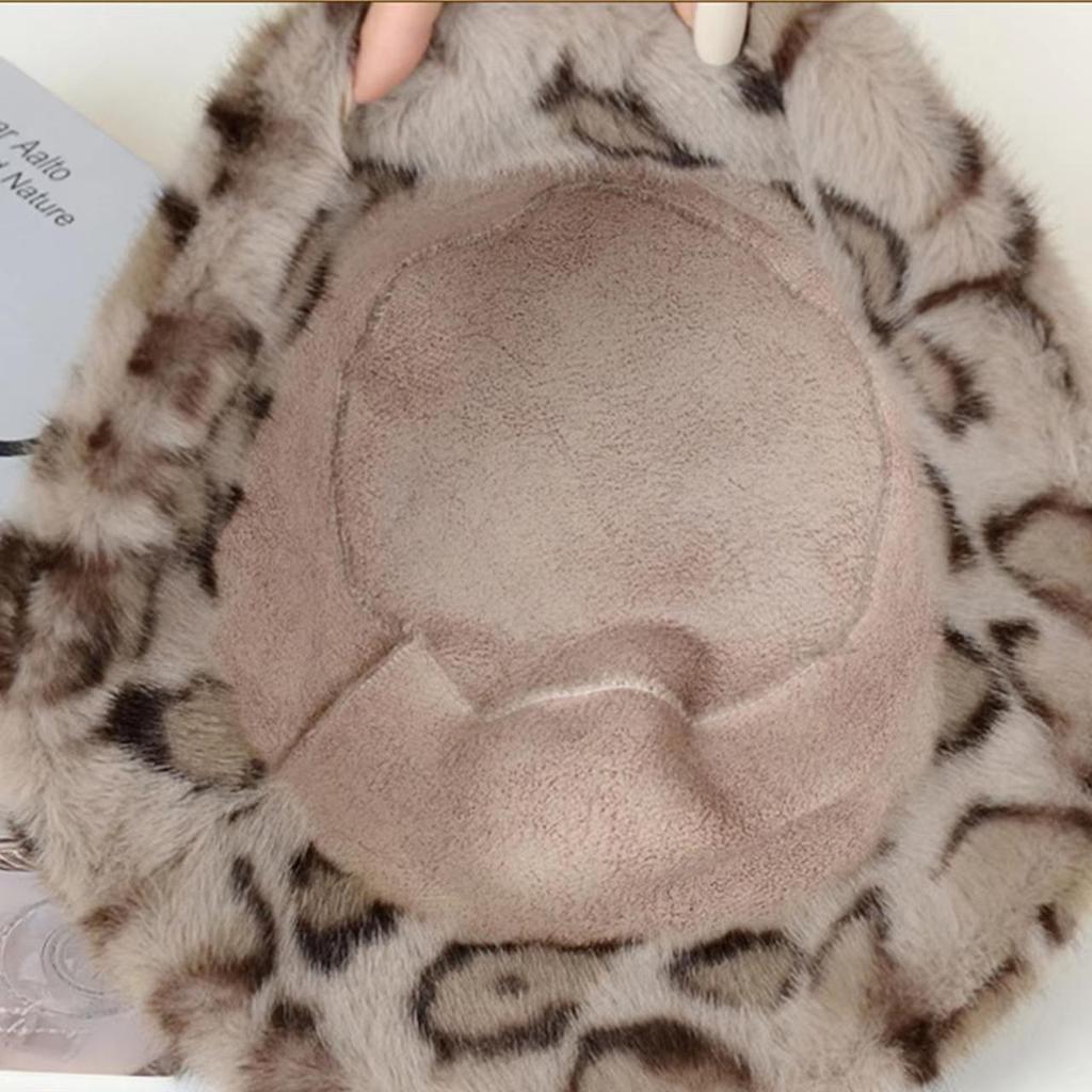 Bob léopard vintage en peluche pour femmes à large bord, chaud pour l'hiver, en fourrure duveteuse, chapeau de pêcheur, féminin, extérieur, coupe-vent, casquettes bassin