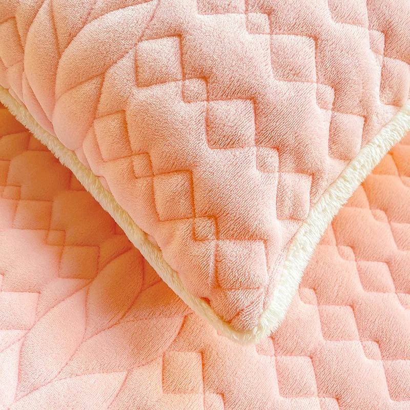 2024 New Milk Fleece Padded Cotton Class A Bed Skirt Mattress Hairball Thickened Mattress Protective Cover Solid Color