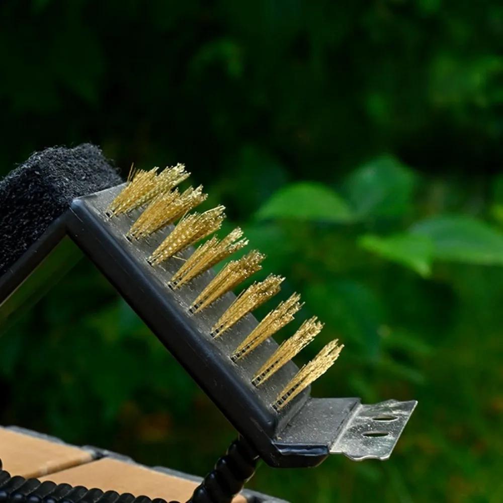 3-in-1 BBQ Stainless Steel Camping  Wire Brush Cleaner Brush Multi-Functional Barbecue Oven Brush for Grill Cleaning Durable