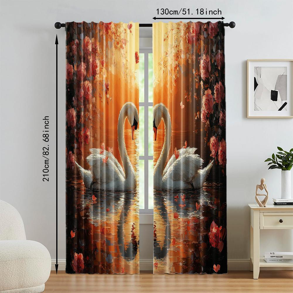 2 Pcs   Versatile Polyester Transparent Curtains for Home Decoration Valentine's Day Love Flower for Use In Bedrooms and Living