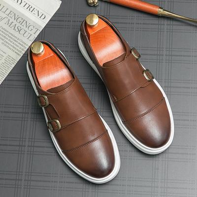 Trendy Brand Men's Leather Casual Shoes Soft Soles Comfortable Commuting Loafers, Business Office Men's Work Shoes Versatile