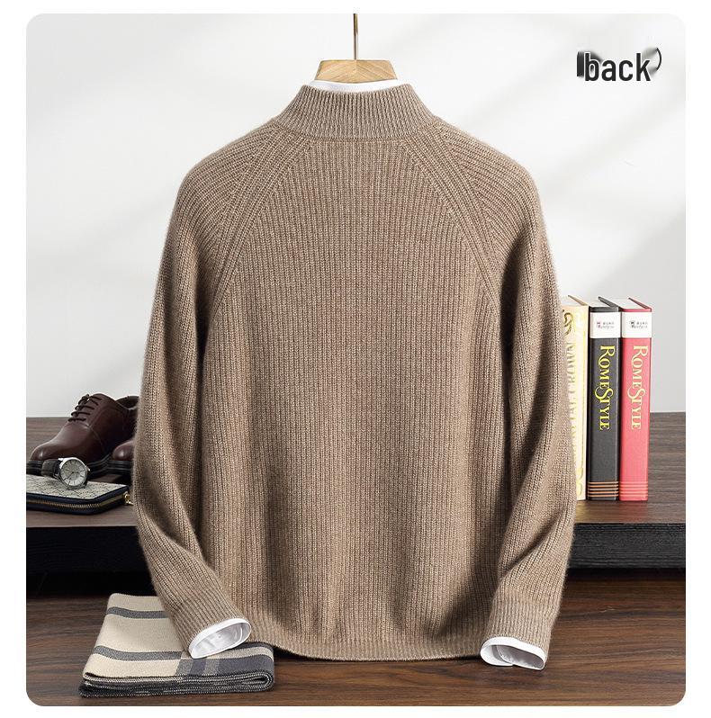 Men's Solid Color Cashmere Knit Cardigan - Autumn/Winter 2025, Loose, Soft, Comfortable, Zipper, Long Sleeve, Versatile.