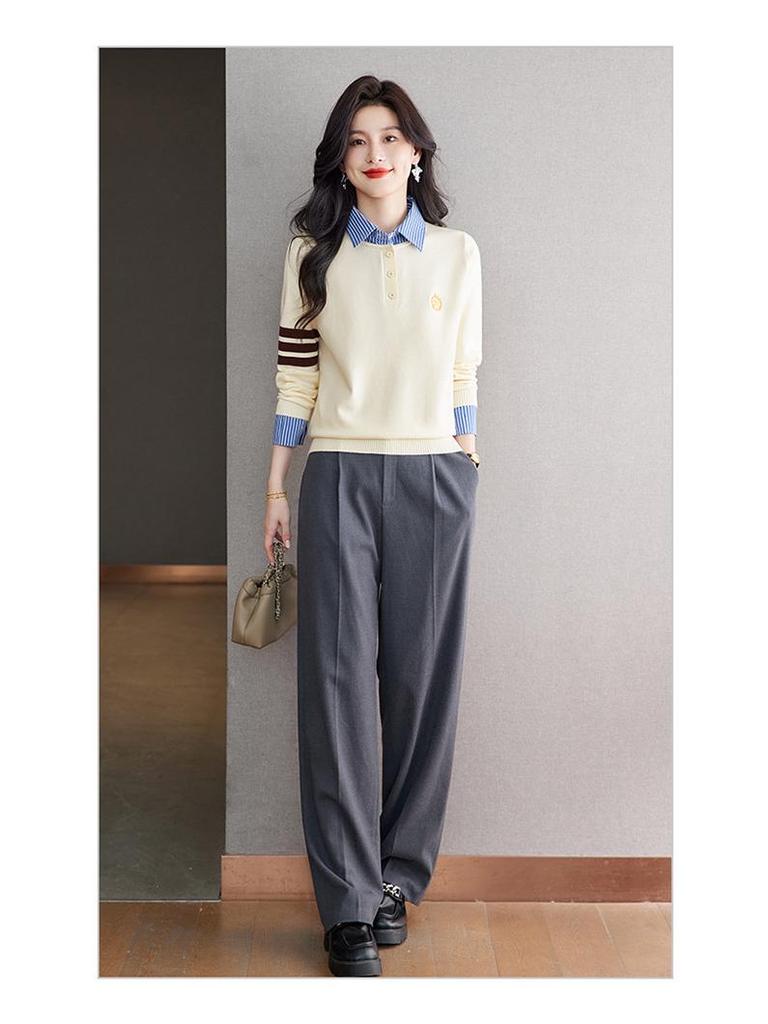 2025 Autumn Fashion Women's Faux Two-Piece Knitted Sweater - Versatile and Stylish Top