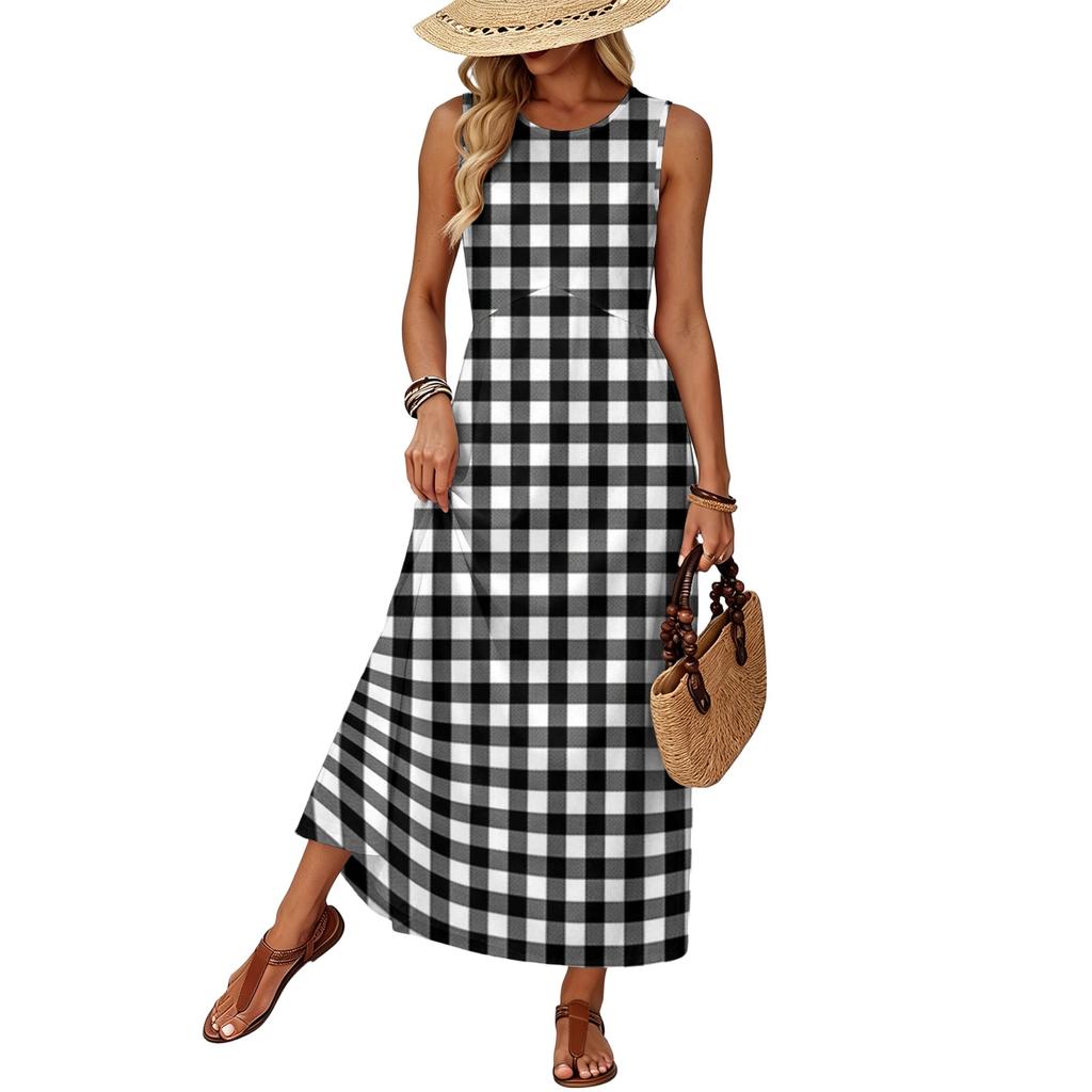 Women Sleeveless Summer Dress Casual Loose Fit Maxi Dress with Pockets Lightweight Beach Vacation Sundress