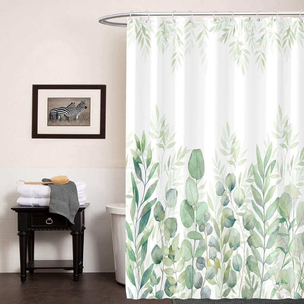 Amm Green Eucalyptus Shower Curtain Watercolor Plant Leaves Shower Curtains For Bathroom Waterproof Fabric Botanical Leaf Bath C