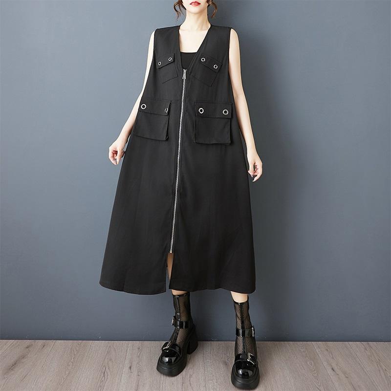 Sleeveless Plus Size Black Vintage New In Dresses for Women Casual Loose Long Summer Dress