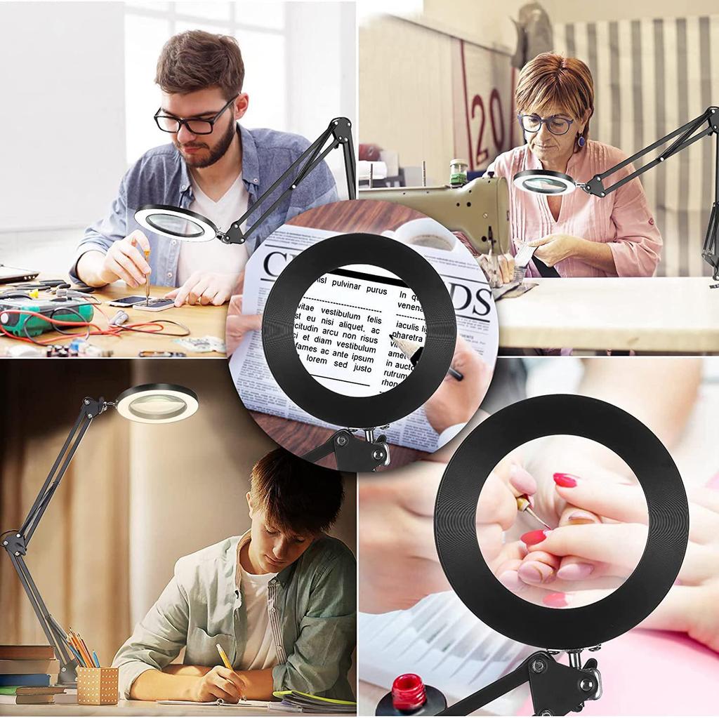 Foldable LED Magnifying Desk Lamp for Eye Protection, Reading, Nail Art, Tattoo, and Repair Work