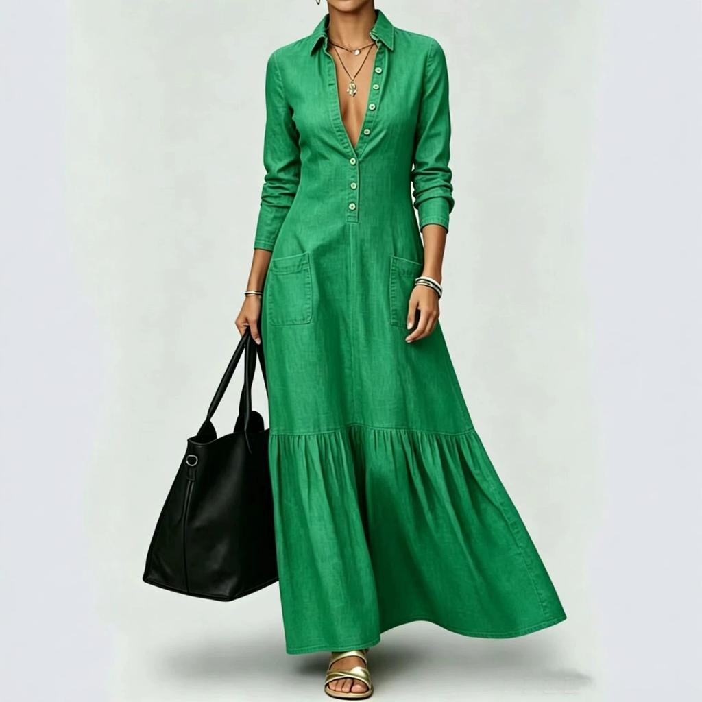 European and American cross-border street retro collar temperament denim dress women's summer new high-end foreign-style waist dress
