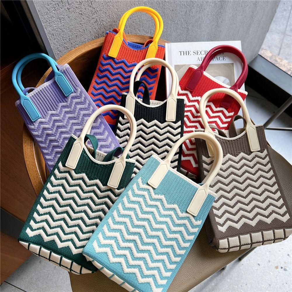 Geometric Pattern Handmade Shopping Bags Shoulder Bag Women's Knitted Handbag Tote Bag Handbag Chain Shoulder Crossbody Bag