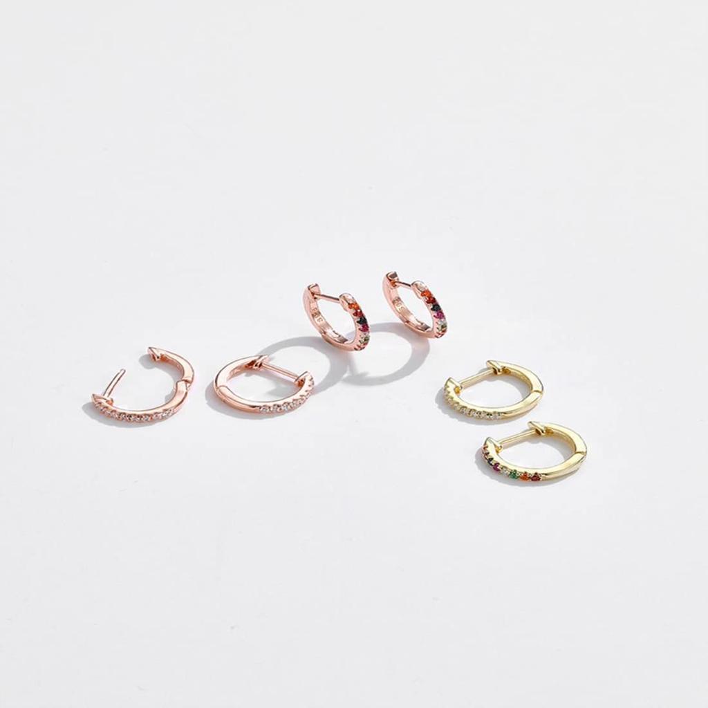 Rockyu Earrings for 925 Mirror Ring Hoop Jewelry Women, Silver, Zirconia, Multi-Diamond, Finish, Round, Earrings, Earrings, Hypoallergenic,