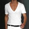 Męska koszulka z głębokim dekoltem w serek, z krótkim rękawem, slim fit, casualowa, bazowa