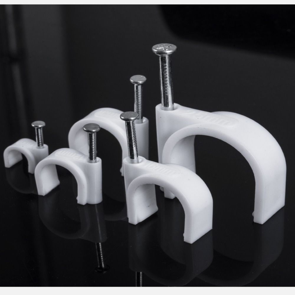 500pcs/bag Steel Nail Steel Nail Wire Clips Round Design Compact Size Round Cable Fasteners Wall Mounted Sturdy Material